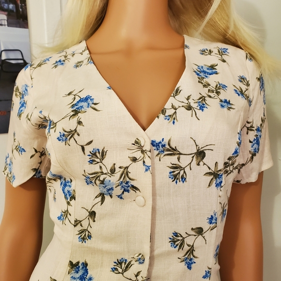 Stunning Lined Linen Floral Dress - Picture 3 of 10